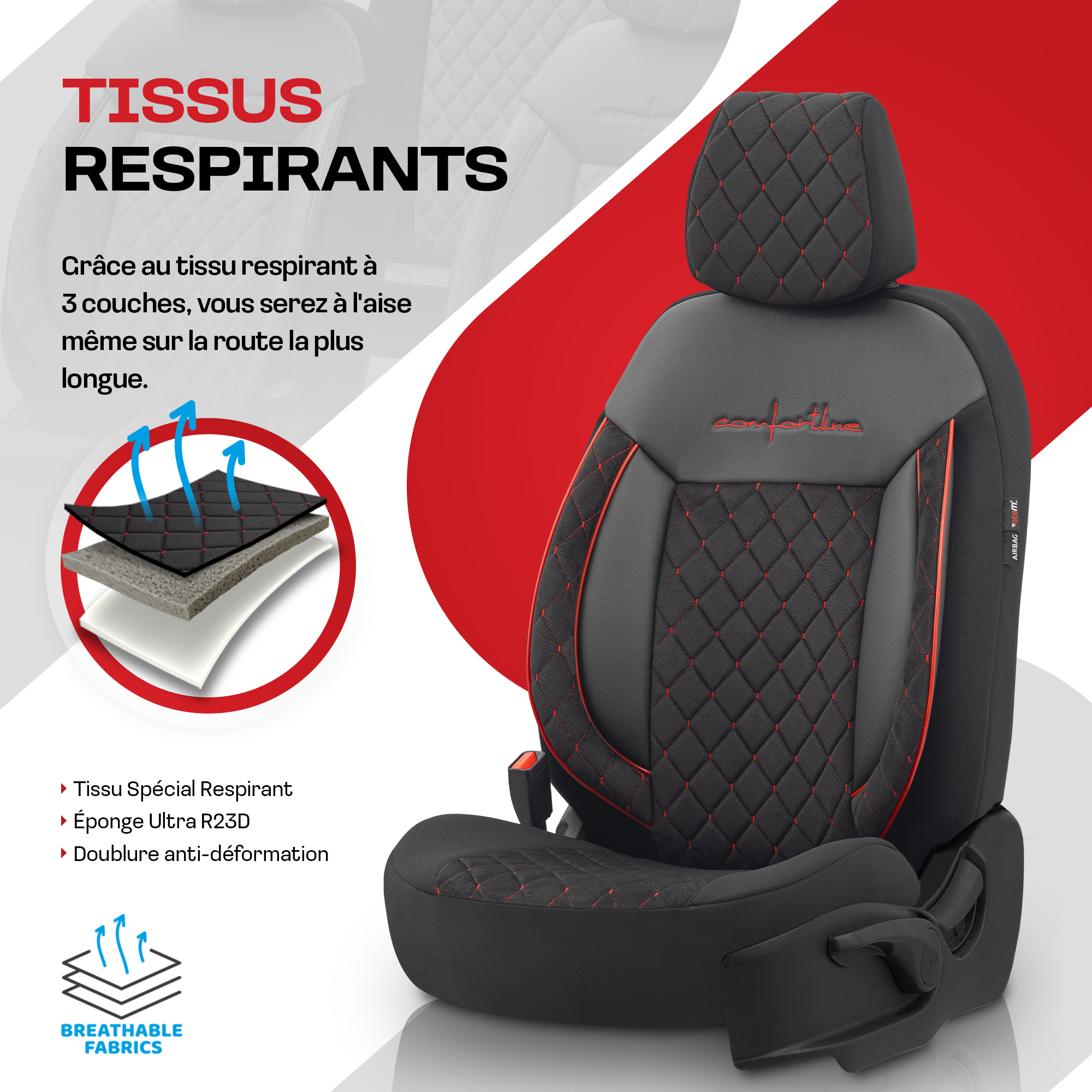 Housse de sièges universel en cuir/textile 'Comfortline' Noir/Gris +  Lisière blanc - 11-pièces - adapté aux Side-Airbags AutoStyle - #1 in  auto-accessoires